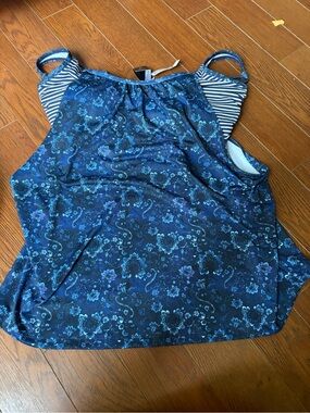 NWT La Vie en Rose Aqua Swimdress Tankini Top XL D Cup Floral Blue
